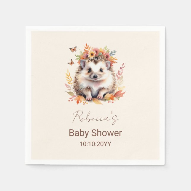 Cute Hedgehog Fall Woodland Baby Shower Pappersservett (Framsidan)