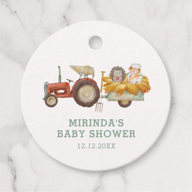Cute Hedgehog Farm Tractor Baby Shower Gåvor Etiketter (Framsida)
