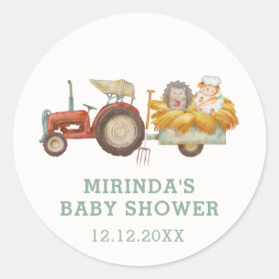 Cute Hedgehog Farm Tractor Baby Shower Runt Klistermärke