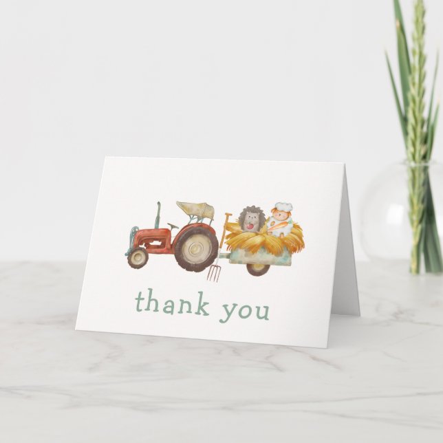 Cute Hedgehog Farm Tractor Baby Shower Tack Kort (Framsida)