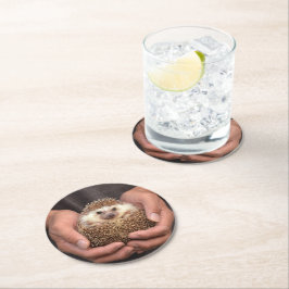 Cute Hedgehog Faux Ro Guld Underlägg Papper Rund