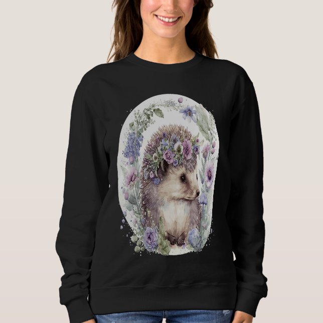 Cute Hedgehog Flower Crown Floral Animal T Shirt (Framsida)