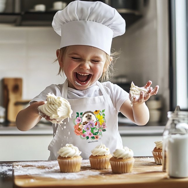 Cute Hedgehog Flowers Barnförkläde (Skapare uppladdad)