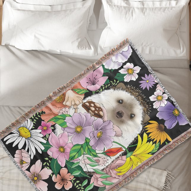 Cute Hedgehog Flowers Filt (Skapare uppladdad)