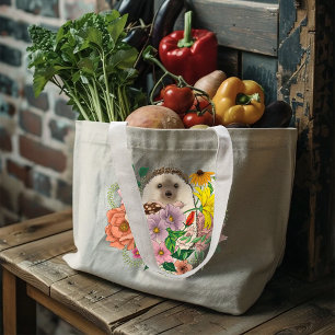 Cute Hedgehog Flowers Jumbo Tygkasse