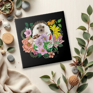 Cute Hedgehog Flowers Kakelplatta