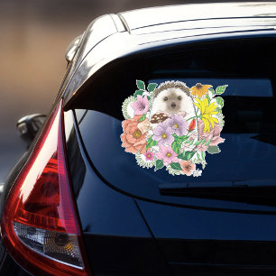 Cute Hedgehog Flowers Klistermärken