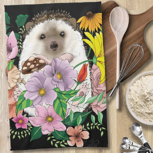 Cute Hedgehog Flowers Kökshandduk