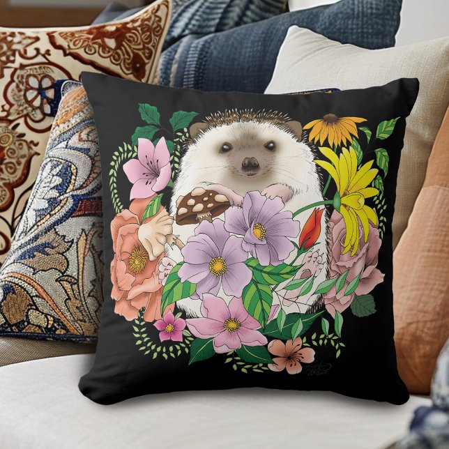 Cute Hedgehog Flowers Kudde (Skapare uppladdad)