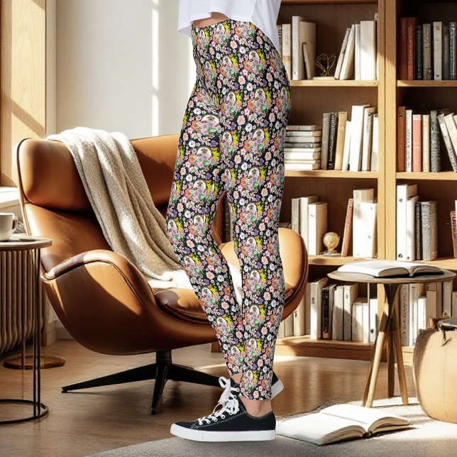 Cute Hedgehog Flowers Leggings (Skapare uppladdad)