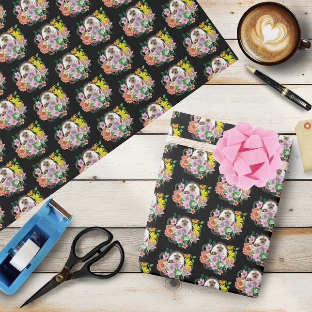 Cute Hedgehog Flowers Presentpapper (Skapare uppladdad)