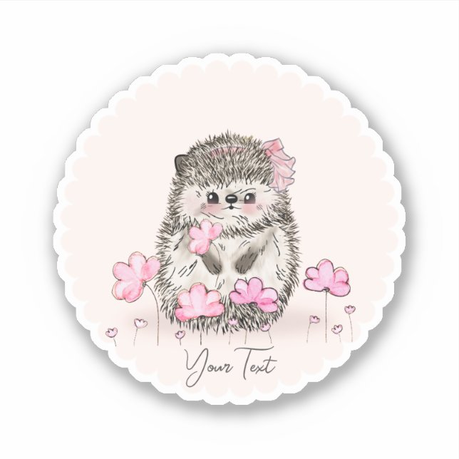 Cute Hedgehog & Flowers Text Rosa Klistermärken (Framsida)