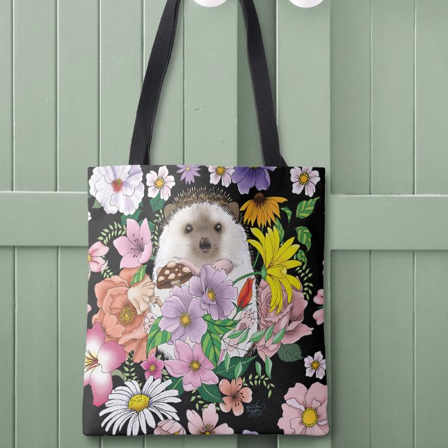 Cute Hedgehog Flowers Tygkasse (Skapare uppladdad)