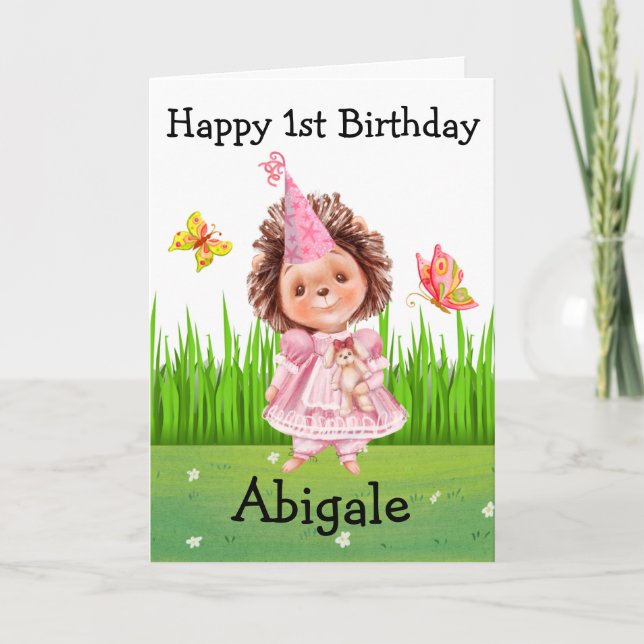 Cute Hedgehog Girl's Birthday Card Kort (Framsida)