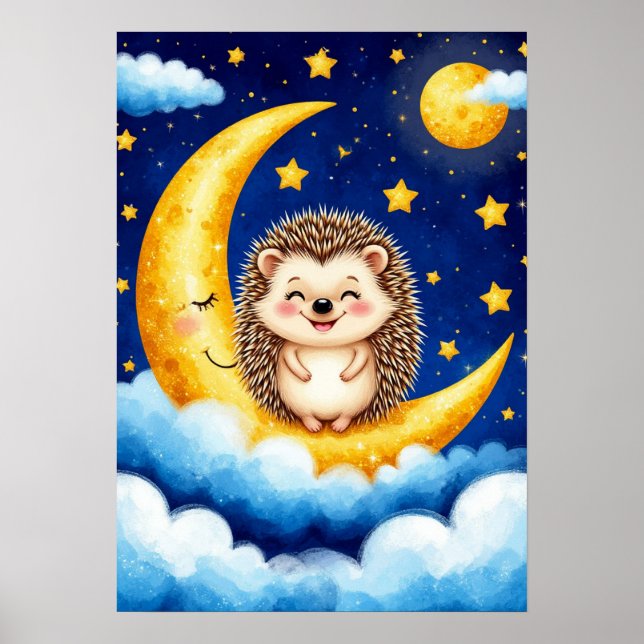 Cute Hedgehog Golden Crescent Moon 🌙  Poster (Framsidan)