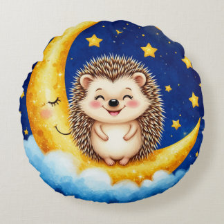 Cute Hedgehog Golden Crescent Moon 🌙  Rund Kudde
