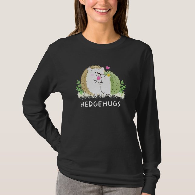 Cute Hedgehog Hedgehugs Hedgehog Mor och Baby H T Shirt (Framsida)