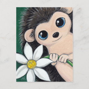 Cute Hedgehog Holding Flower vycard Vykort