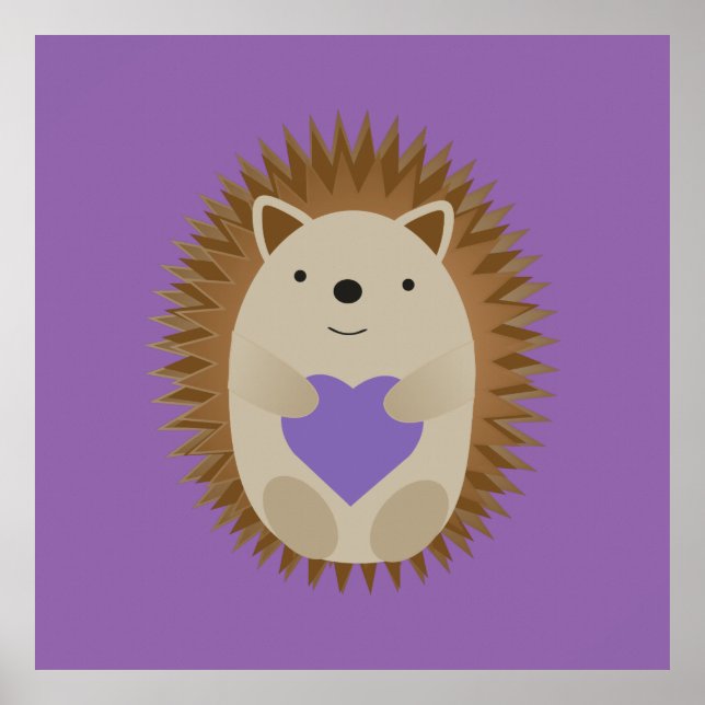 Cute Hedgehog Holding Lila Heart Heart Poster (Framsidan)