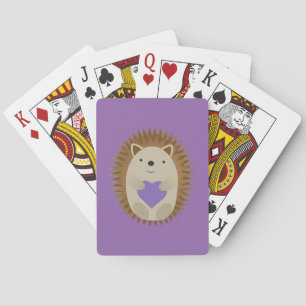 Cute Hedgehog Holiding a Lila Heart Casinokort