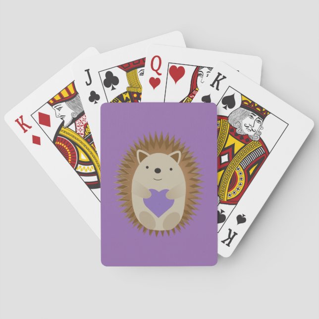 Cute Hedgehog Holiding a Lila Heart Casinokort (Baksidan)