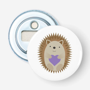 Cute Hedgehog Holiding a Lila Heart Flasköppnare