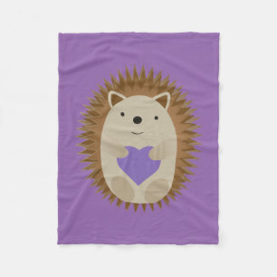 Cute Hedgehog Holiding a Lila Heart Fleecefilt