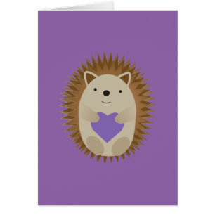 Cute Hedgehog Holiding a Lila Heart OBS Kort