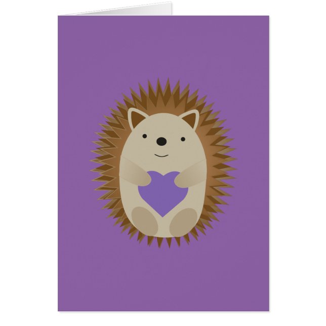 Cute Hedgehog Holiding a Lila Heart OBS Kort (Framsidan)