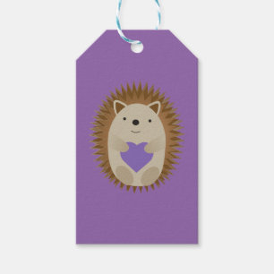 Cute Hedgehog Holiding a Lila Heart Presentetikett