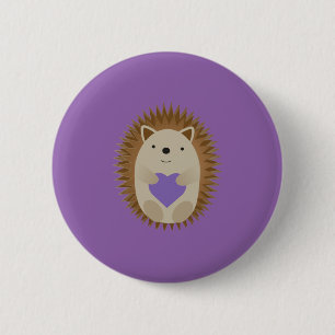 Cute Hedgehog Hugger ett Lila Heart Knapp