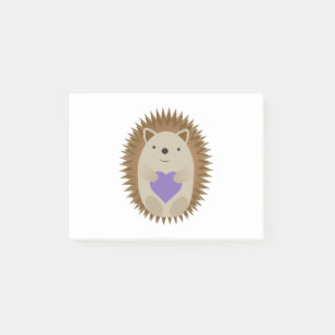 Cute Hedgehog Hugger ett Lila Heart Post-it Block