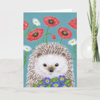 Cute Hedgehog i blomsterträdgård Card Helgkort