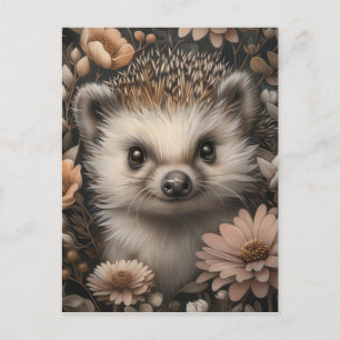 Cute Hedgehog i en Blomsterträdgård Vykort