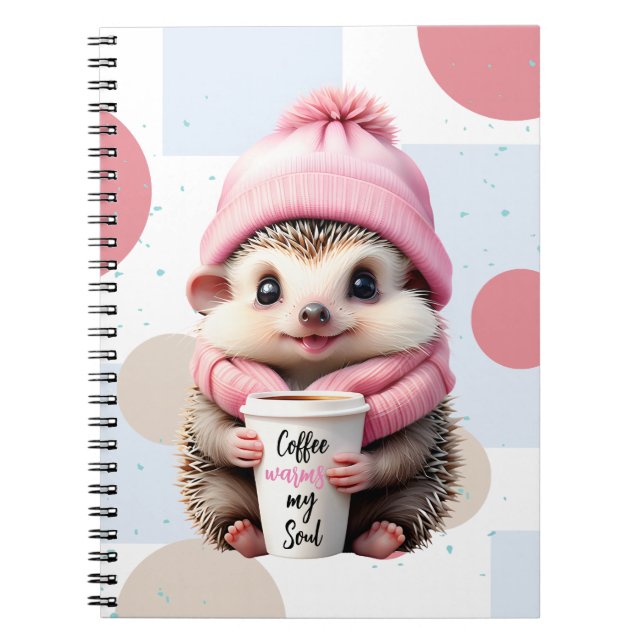 Cute Hedgehog i Rosa Hat och Scarf Kärlek-kaffe Anteckningsbok (Framsidan)