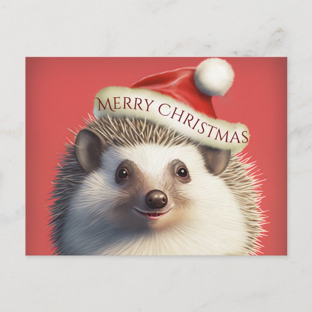 Cute Hedgehog i Santa Hat-vykort Vykort (Framsida)