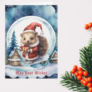 Cute Hedgehog i Santas Hat Snowglobe jul Kort