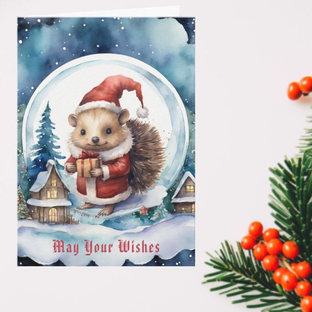 Cute Hedgehog i Santas Hat Snowglobe jul Kort (Skapare uppladdad)