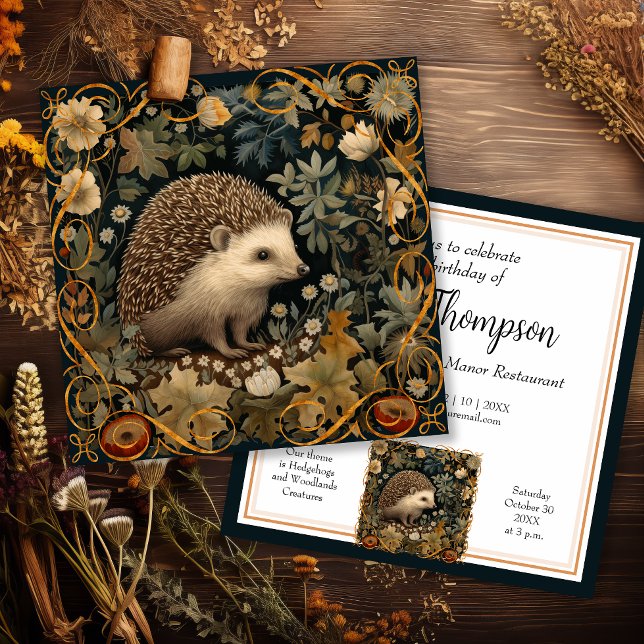 Cute Hedgehog i Stil i William Morris Inbjudningar (Skapare uppladdad)