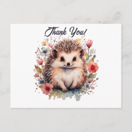 Cute Hedgehog i Tack med vattenfärgblommor Vykort