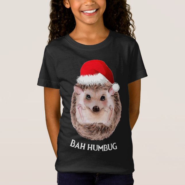 Cute Hedgehog jul Santa Hat Bah Humbug T Shirt (Framsida)
