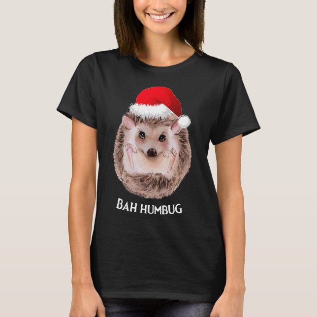 Cute Hedgehog jul Santa Hat Bah Humbug T Shirt (Framsida)