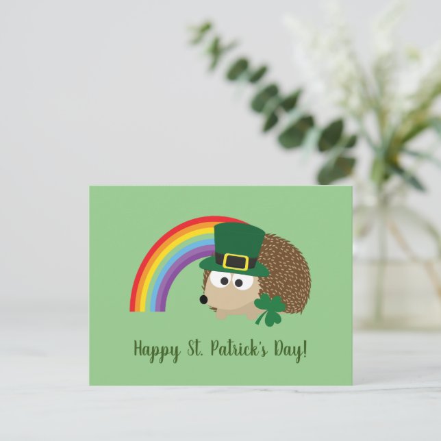 Cute Hedgehog Leprechaun St. Patrick's Day Vykort (Stående Fram)