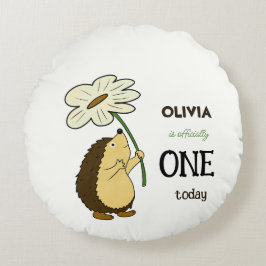 Cute hedgehog med blomma rund kudde