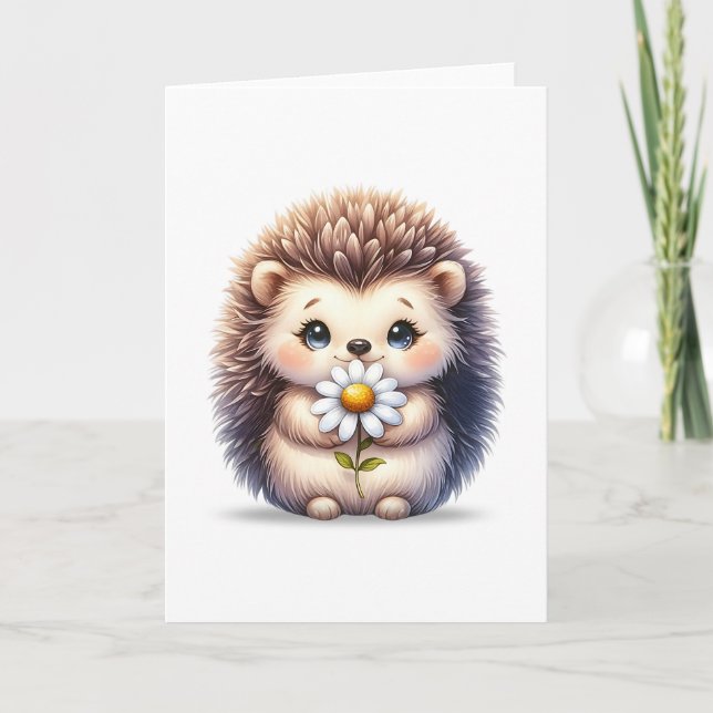 Cute Hedgehog med Daisy Blank Greeting Card Kort (Framsida)