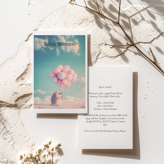 Cute hedgehog med födelsedagsballonger, anpassade inbjudningar (Skapare uppladdad)