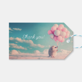 Cute hedgehog med födelsedagsballonger, anpassade presentetikett