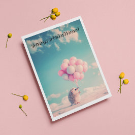 Cute hedgehog med födelsedagsballonger, anpassade tack kort