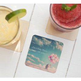 Cute hedgehog med födelsedagsballonger, anpassade underlägg papper kvadrat