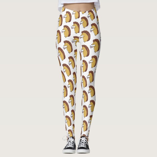 Cute Hedgehog med mugg med hett drink Legging (Framsida)